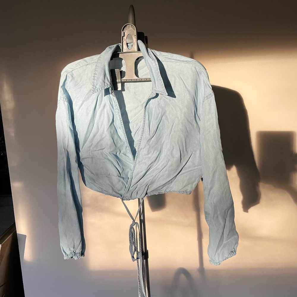Light Blue Denim Wrap Blouse
